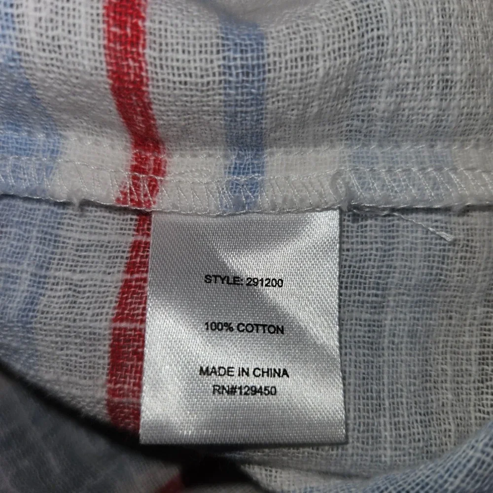 Feeling Festive Women XXL White Cotton Ruffle Sleeveless Top Red Blue Striped - Picture 5 of 6